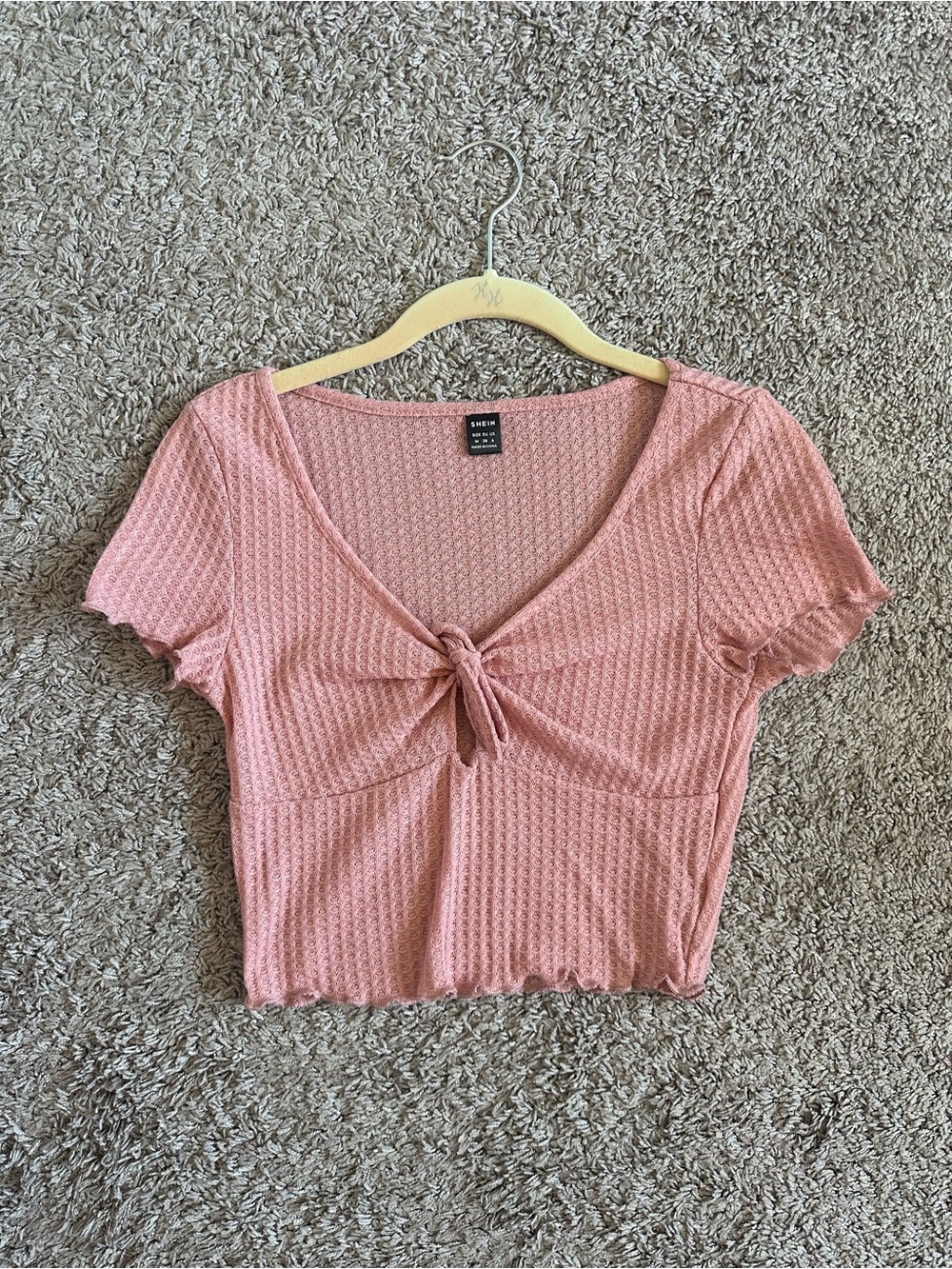 SHEIN Dusty Pink Tie-Front Crop Top